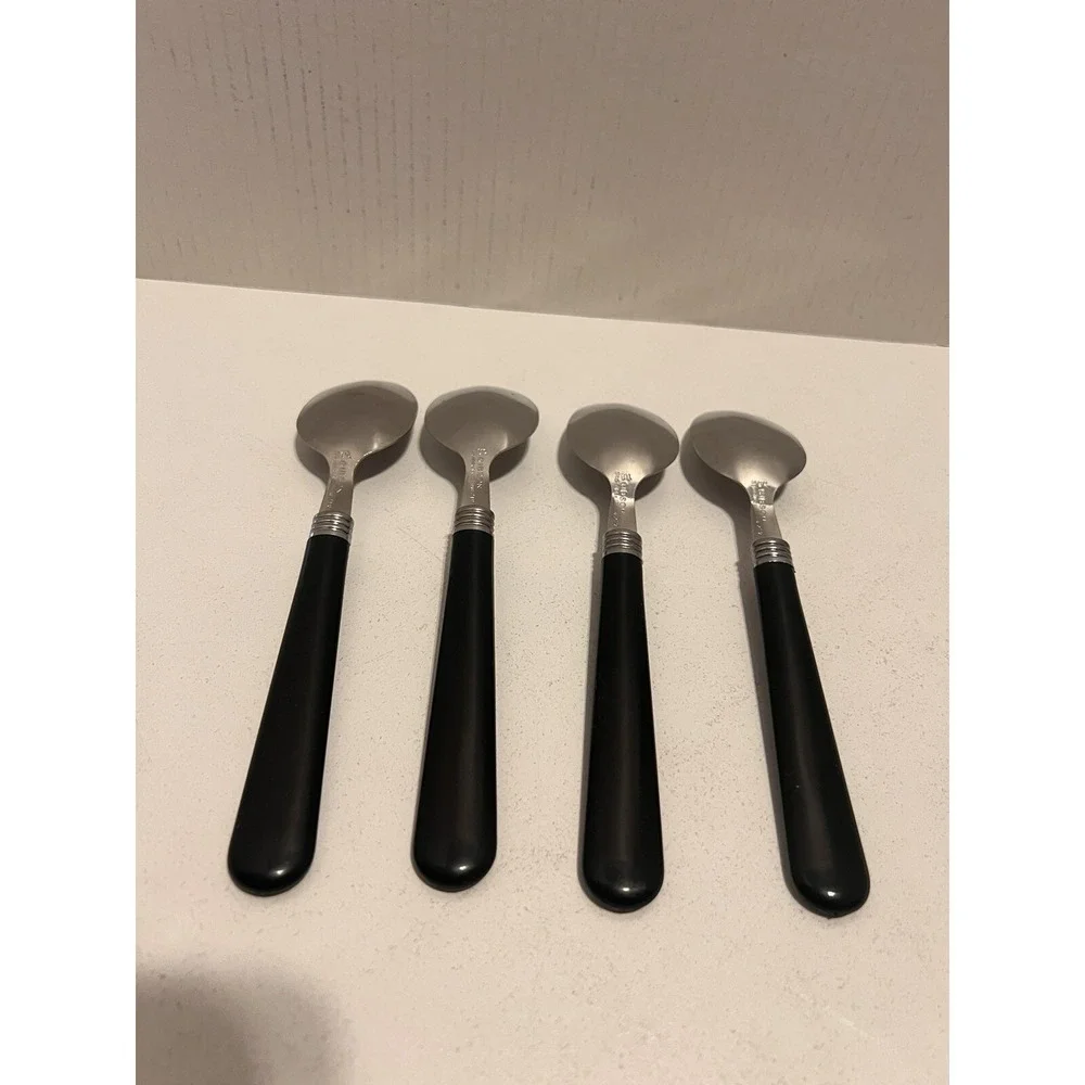GIBSON Tablespoons Spoons Flatware Vintage Utensils 4pc Retro Black Handles